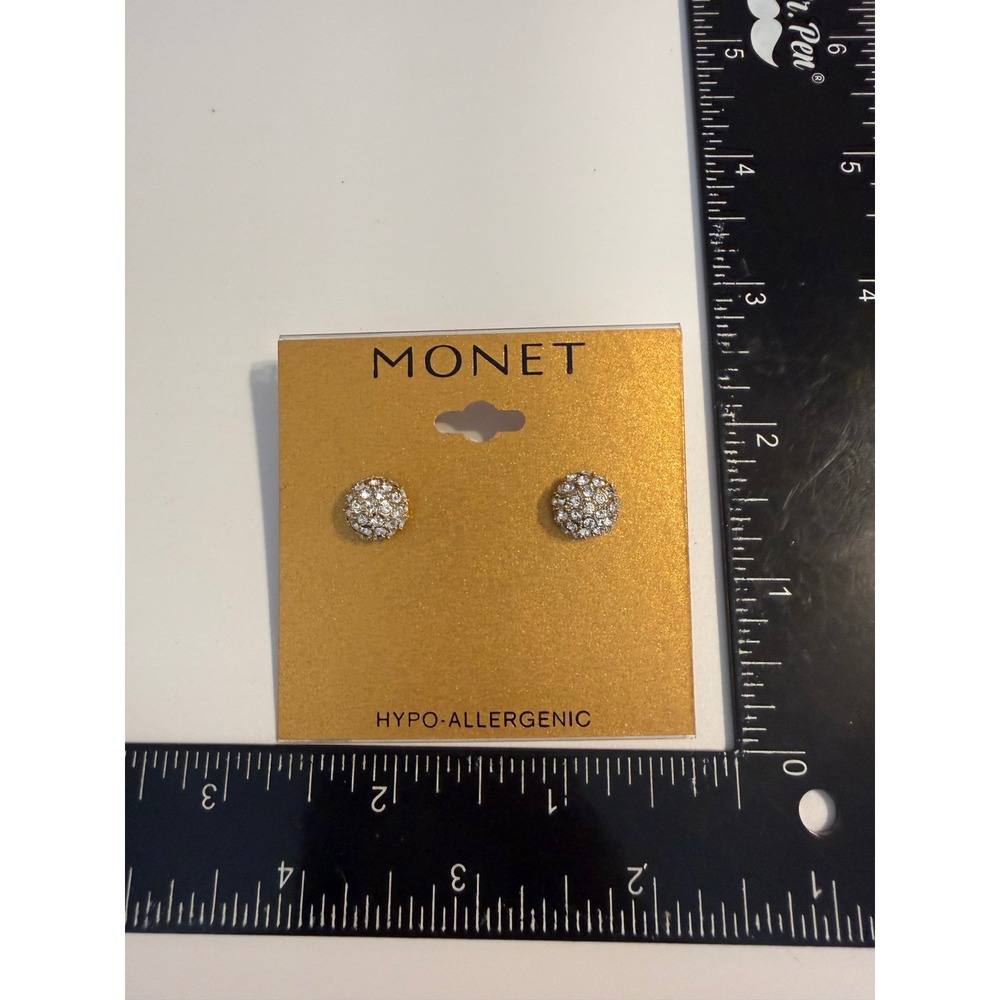 Monet‎ Gold Tone Pave Crystal Dome Stud Earrings Hypo-Allergenic Rhinestone Post
